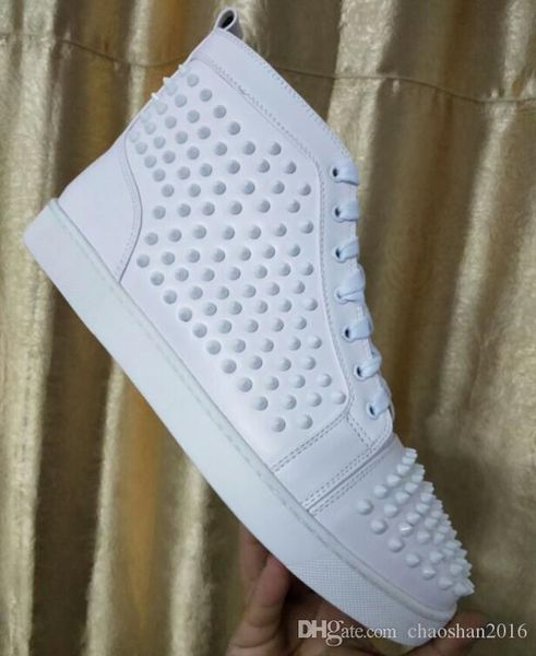 2018 новая мужская повседневная обувь белая кожа с белыми шипами красное дно с шипами высокий верх шнуровка унисекс роскошные новые квартиры, Black
2018 новая мужская повседневная обувь белая кожа с белыми шипами красное дно с шипами высокий верх шнуровка унисекс роскошные новые квартиры, Black