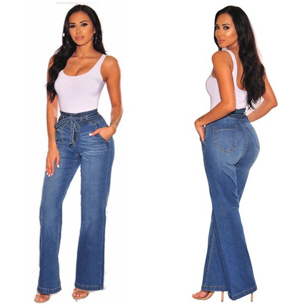 2019 autumn and winter cotton high-rise wide-leg tight hip waist belt womens clothing jeans straight jeans, Blue
2019 autumn and winter cotton high-rise wide-leg tight hip waist belt womens clothing jeans straight jeans, Blue