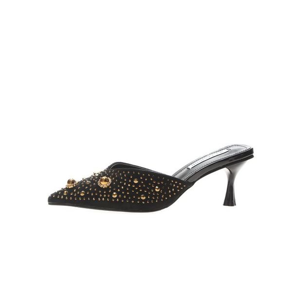 2019 gold rivet women mules outdoor slippers pointed toe low heel summer pu leather pearls flock shoes woman chaussures, Black
2019 gold rivet women mules outdoor slippers pointed toe low heel summer pu leather pearls flock shoes woman chaussures, Black