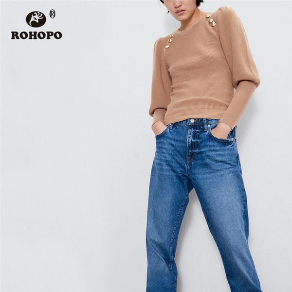 rohopo solid puff long sleeve round collar metal god buttons sweater elasticity autumn winter ladies knitted clothe #9566, White;black
rohopo solid puff long sleeve round collar metal god buttons sweater elasticity autumn winter ladies knitted clothe #9566, White;black