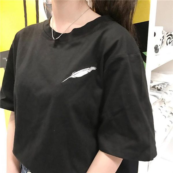 t-shirt women's fashion summer short-sleeved feather embroidery simple loose tshirt plus size gym fitness running tee top, Black;blue
t-shirt women's fashion summer short-sleeved feather embroidery simple loose tshirt plus size gym fitness running tee top, Black;blue