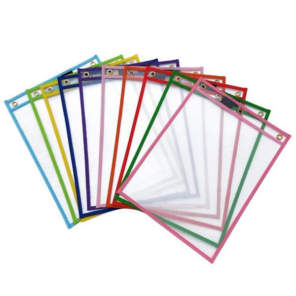 10pcs Reusable Dry Erase Pockets, Assorted Colors For Children Kids Students