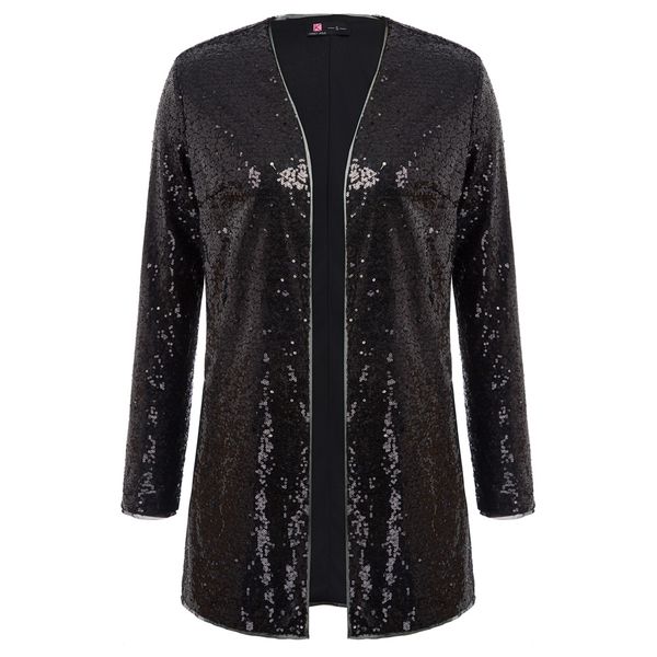 kk women coat sequins stunning ladies jacket autumn long sleeve v neck open front coat, Black;brown
kk women coat sequins stunning ladies jacket autumn long sleeve v neck open front coat, Black;brown