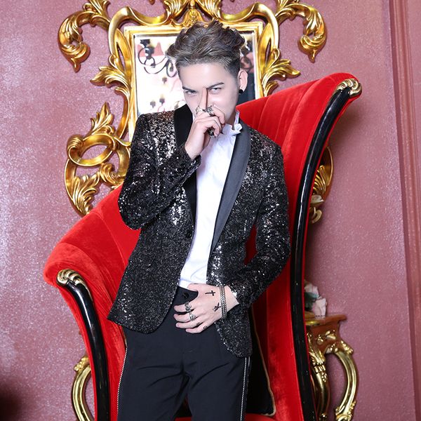 new men korean slim sequined jacket suit fashion slim fit business dress suits blazer brand party stage performance clothes, White;black
new men korean slim sequined jacket suit fashion slim fit business dress suits blazer brand party stage performance clothes, White;black