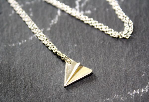 origami plane pendant chain necklace paper plane necklace tiny aircraft airplane necklaces jewelry for women gift, Silver