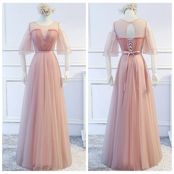 half sleeves a-line long real ps bridesmaids dresses floor length 2019 lace up back vestidos de honor of maid prom party gowns, White;pink
half sleeves a-line long real ps bridesmaids dresses floor length 2019 lace up back vestidos de honor of maid prom party gowns, White;pink