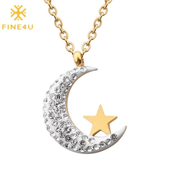 fine4u n460 stainless steel crescent moon and star pendants necklace with cubic zirconia jewelry gifts for women girls, Silver
fine4u n460 stainless steel crescent moon and star pendants necklace with cubic zirconia jewelry gifts for women girls, Silver