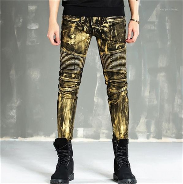 designer jeans fashion light metallic luster skinny pencil pants zipper fly vintage hemme coated jeans mens, Blue
designer jeans fashion light metallic luster skinny pencil pants zipper fly vintage hemme coated jeans mens, Blue