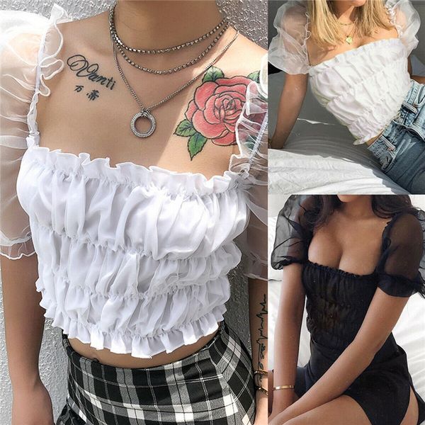 fashion clothes women's girl puff sleeve vintage casual crop chiffon blouse slash neck ruffles shirt summer ladies, White
fashion clothes women's girl puff sleeve vintage casual crop chiffon blouse slash neck ruffles shirt summer ladies, White