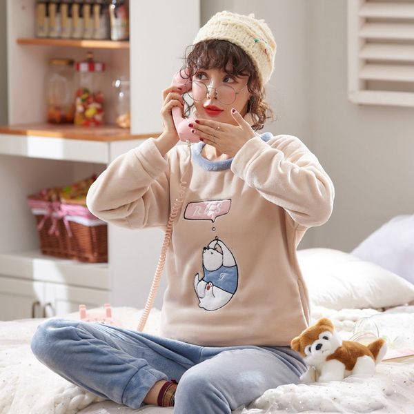 jinuo women's winter flannel long-sleeved winter flannel home service cartoon lovely bear warm pajama set, Blue;gray
jinuo women's winter flannel long-sleeved winter flannel home service cartoon lovely bear warm pajama set, Blue;gray