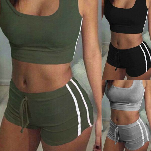 women yoga set female sleeveless tank bra fitness shorts running gym sports clothes suit black gray army green, White;red
women yoga set female sleeveless tank bra fitness shorts running gym sports clothes suit black gray army green, White;red