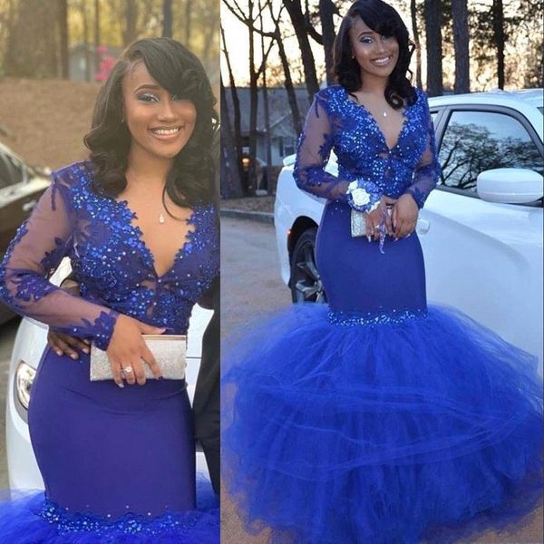 new royal blue evening dresses wear mermaid deep v neck lace appliques crystal beads long sleeves prom dress tulle formal party gowns, Black;red
new royal blue evening dresses wear mermaid deep v neck lace appliques crystal beads long sleeves prom dress tulle formal party gowns, Black;red
