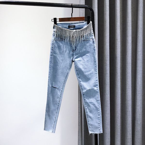women's jeans diamond tassels cool high waist spring summer clothing light blue slim fit elastic holes pencil pants
women's jeans diamond tassels cool high waist spring summer clothing light blue slim fit elastic holes pencil pants