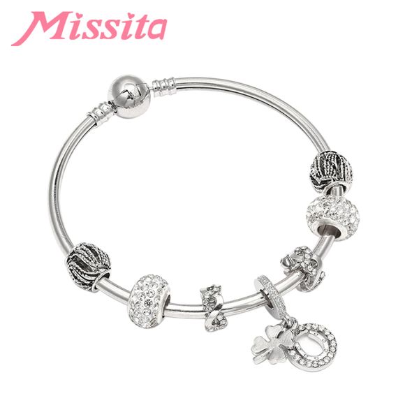 

missita natural & life series charms bracelet with white clover crystal pendant brand bracelets for women anniversary jewelry, Black