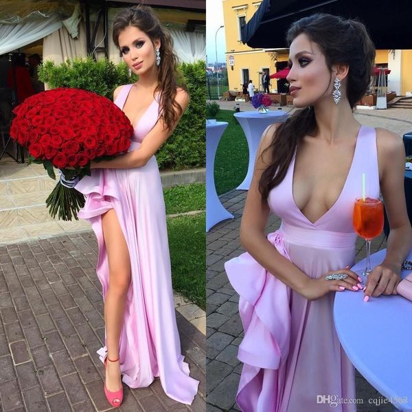 2020 new charming deep v neck evening gowns high split prom dresses cocktail formal party dress vestidos de novia, Black
2020 new charming deep v neck evening gowns high split prom dresses cocktail formal party dress vestidos de novia, Black
