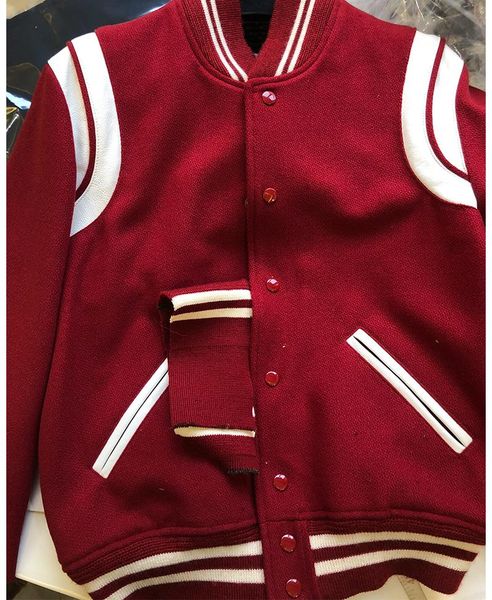 Red teddy jacket wool var ity jacket white leather, Black