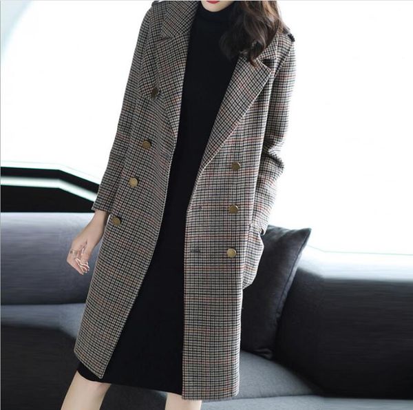 solid women's woolen coat coat 2019 winter new warm windproof long suit collar robe slim plaid woolen jacket packet top, Black
solid women's woolen coat coat 2019 winter new warm windproof long suit collar robe slim plaid woolen jacket packet top, Black