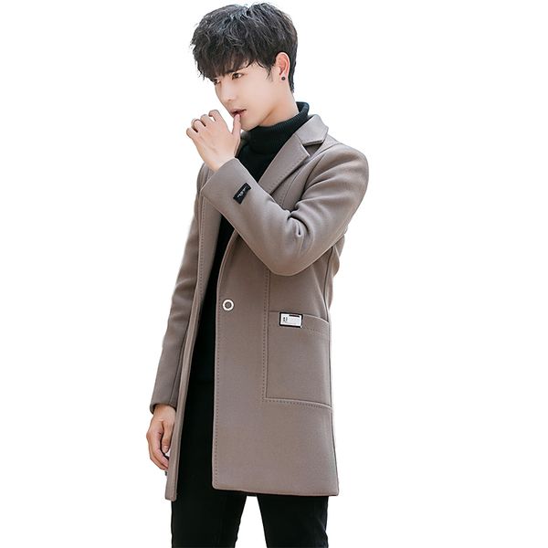19 woolen coat new korean version of the self-cultivation long-sleeved men's casual solid color coat trend handsome windbreaker, Tan;black
19 woolen coat new korean version of the self-cultivation long-sleeved men's casual solid color coat trend handsome windbreaker, Tan;black