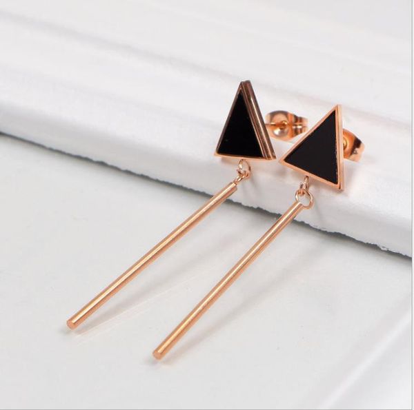 south korea triangle long pendant earrings titanium steel plated 18k rose gold earrings black earrings, Golden;silver
south korea triangle long pendant earrings titanium steel plated 18k rose gold earrings black earrings, Golden;silver
