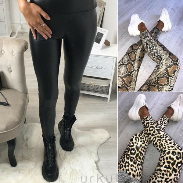 women's casual serpentine leopard printed leggings ladies fashion pure black faux leather full length trouser
women's casual serpentine leopard printed leggings ladies fashion pure black faux leather full length trouser