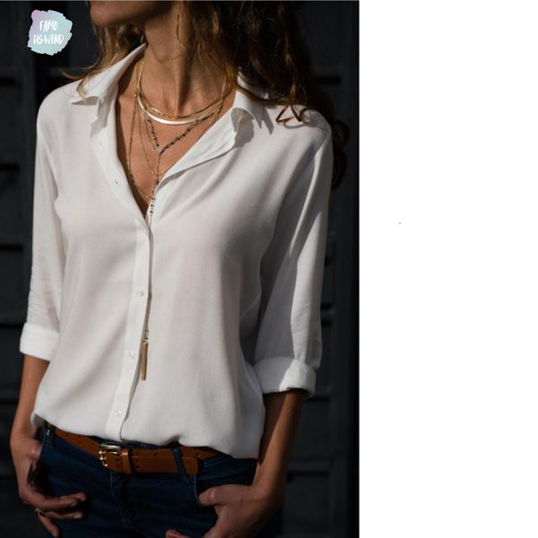 long women stand collar sleeve deep v ladies chiffon button office shirts collar loose plus size camisa feminina ez*, White
long women stand collar sleeve deep v ladies chiffon button office shirts collar loose plus size camisa feminina ez*, White
