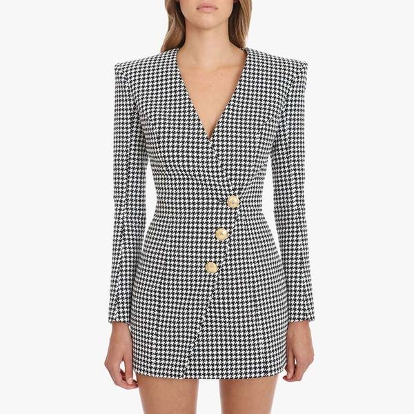 v neck swallow gird dresses for women luxury designer blazer dress spring fall lion head button fashion empire classic work dress s-xl, White;black 
v neck swallow gird dresses for women luxury designer blazer dress spring fall lion head button fashion empire classic work dress s-xl, White;black