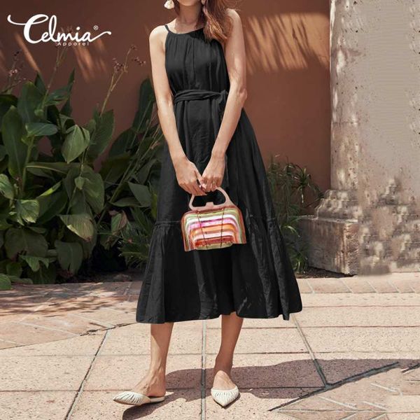 women summer dress celmia spaghetti straps ruffles holiday sundress sleeveless casual loose midi vestidos belted beach robe, Black;gray
women summer dress celmia spaghetti straps ruffles holiday sundress sleeveless casual loose midi vestidos belted beach robe, Black;gray