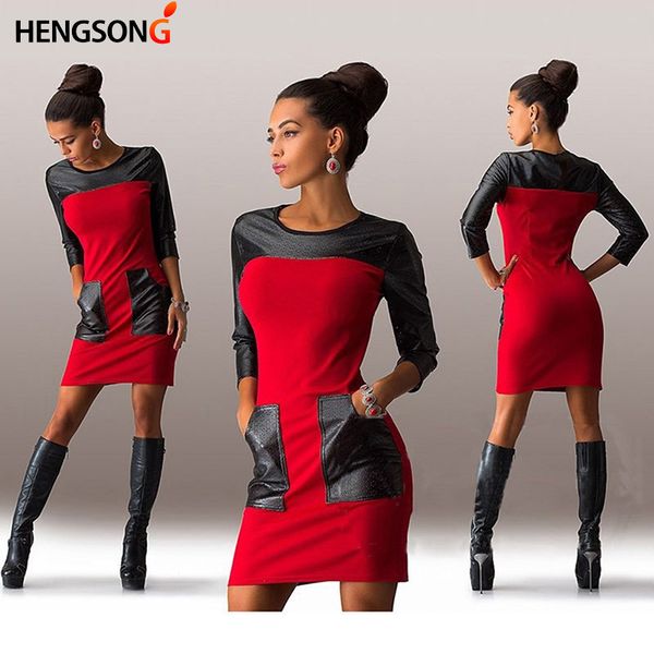 fashion women's autumn europe and the united states new pu leather splicing slim package hip dress, Black;gray
fashion women's autumn europe and the united states new pu leather splicing slim package hip dress, Black;gray
