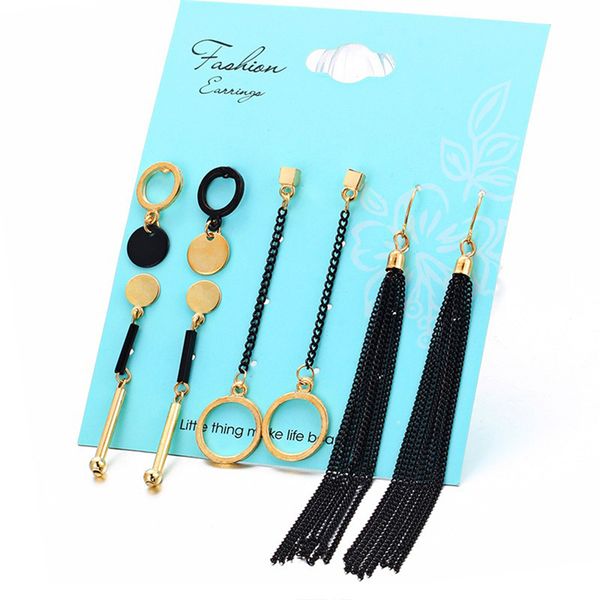 3pairs/set geometric vintage stud dangle earrings for woman contrast tassel circle drop gold black color earrings set jewelry, Silver
3pairs/set geometric vintage stud dangle earrings for woman contrast tassel circle drop gold black color earrings set jewelry, Silver