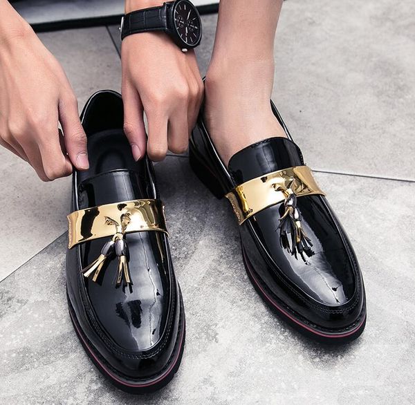 men's dress formal shoes patent leather business office wedding flats loafers platforms height increasing casual oxfords tassels, Black
men's dress formal shoes patent leather business office wedding flats loafers platforms height increasing casual oxfords tassels, Black