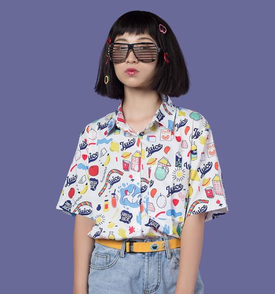 summer new harajuku bf style women cartoon print turn down collar short sleeve shirt, White
summer new harajuku bf style women cartoon print turn down collar short sleeve shirt, White