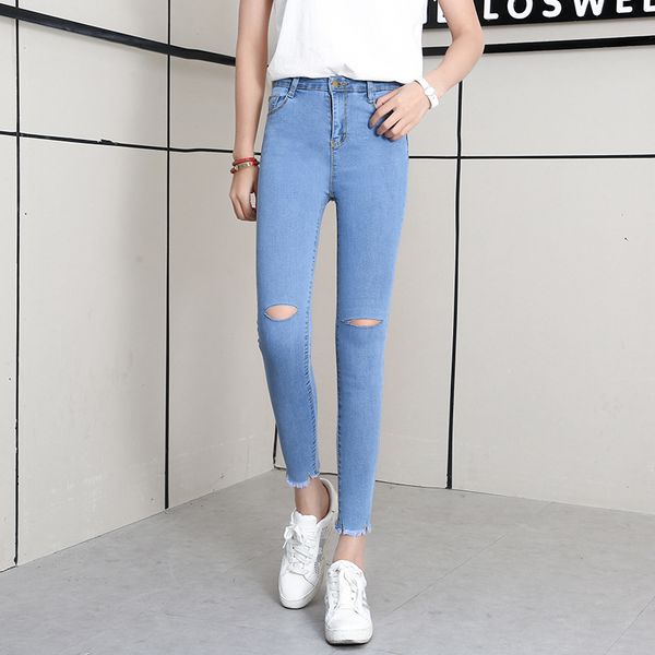 2020 new small feet jeans women's high waist hole korean version was thin pencil stretch nine pants, Blue
2020 new small feet jeans women's high waist hole korean version was thin pencil stretch nine pants, Blue