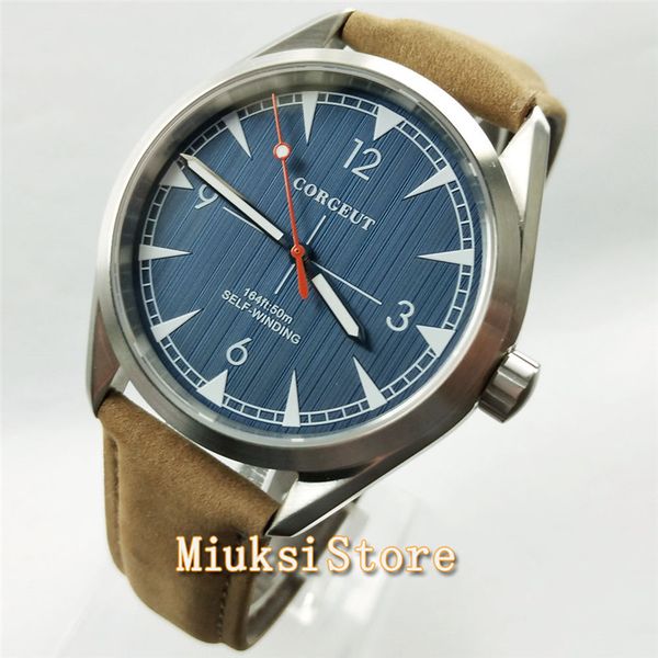 41mm men wrist watch deep blue dial steel case coffee band automatic mens watch, Slivery;brown
41mm men wrist watch deep blue dial steel case coffee band automatic mens watch, Slivery;brown
