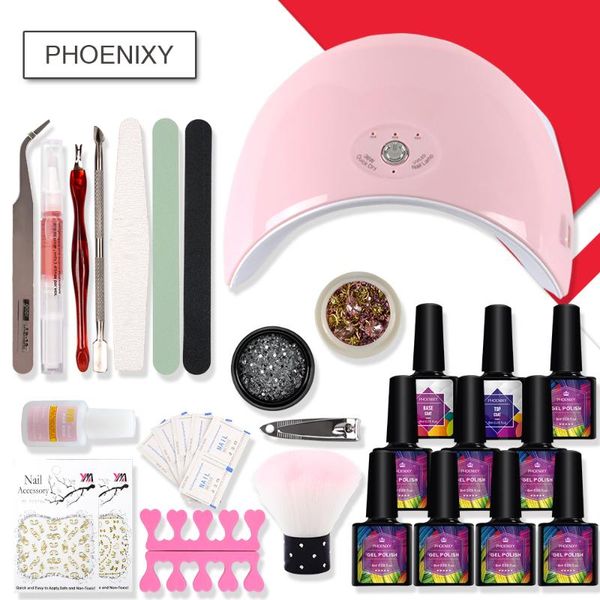 

manicure set gel nails kits with uv led 36w dryer lamp 8pcs polish set base coat seimi permanent art nail all for manicure