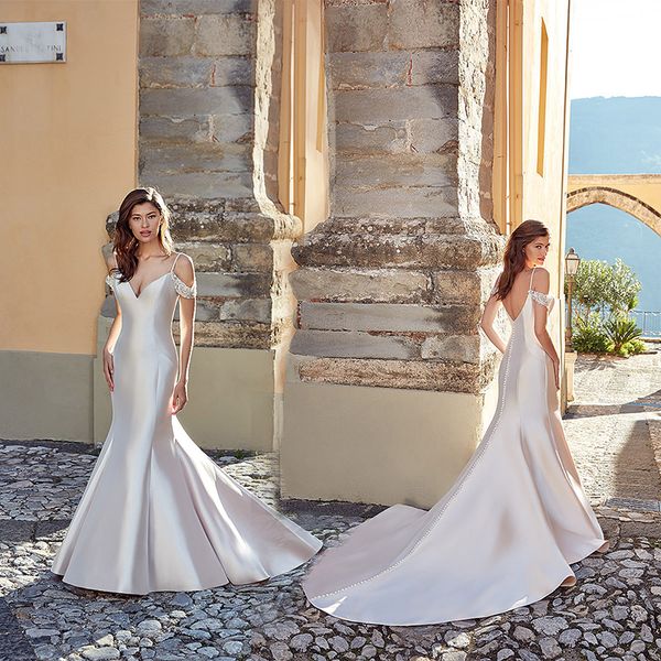eddy k couture backless mermaid wedding dresses spaghetti sleeveless appliques satin wedding dress sweep train bridal gown, White
eddy k couture backless mermaid wedding dresses spaghetti sleeveless appliques satin wedding dress sweep train bridal gown, White