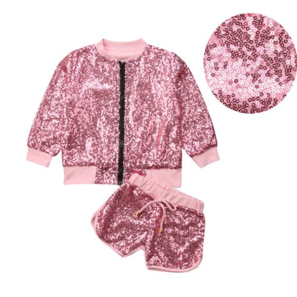 kid girls sequins bling bling outfits spring zipper jacket+shorts kids clothes set, Blue;gray
kid girls sequins bling bling outfits spring zipper jacket+shorts kids clothes set, Blue;gray