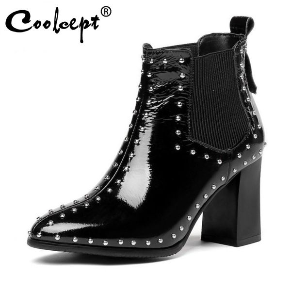 coolcept women rivets ankle boots real leather slip on fashion office work winter shoes women pointed toe botas size 31-43, Black
coolcept women rivets ankle boots real leather slip on fashion office work winter shoes women pointed toe botas size 31-43, Black