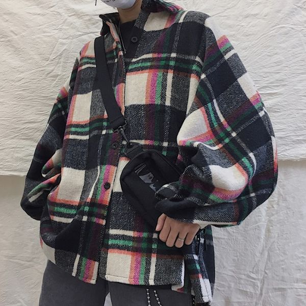 autumn tartan woolen jacket men's fashion casual retro woolen coat men streetwear wild loose couple jacket overcoat, Black;brown
autumn tartan woolen jacket men's fashion casual retro woolen coat men streetwear wild loose couple jacket overcoat, Black;brown