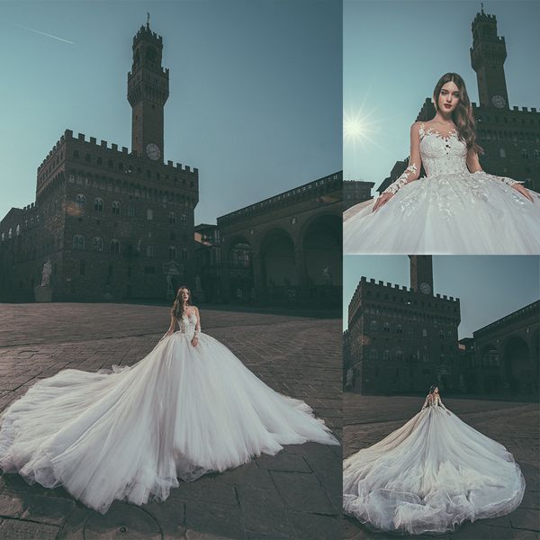 corona borealis ball gown wedding dresses long sleeve tulle lace applique crystal wedding gowns sweep train robe de mariée, White
corona borealis ball gown wedding dresses long sleeve tulle lace applique crystal wedding gowns sweep train robe de mariée, White