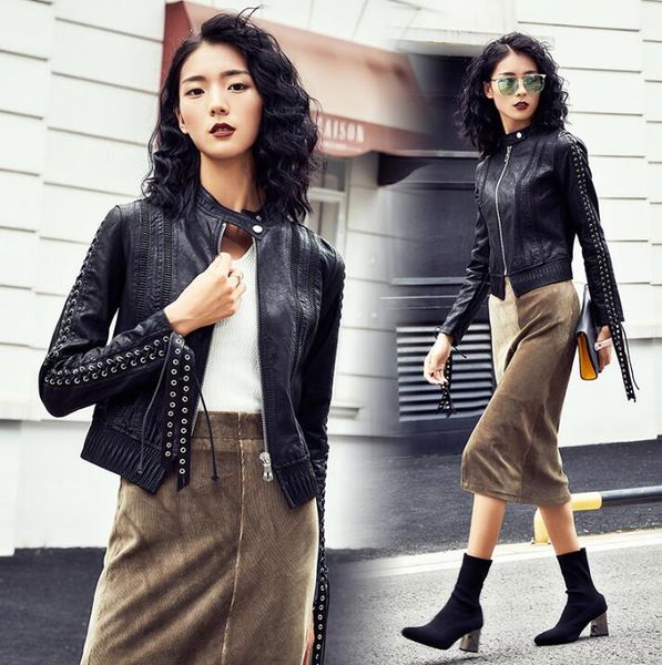 autumn new ladies motorcycle leather metal decorative trend stitching short fashion slim jacket short coat, Black
autumn new ladies motorcycle leather metal decorative trend stitching short fashion slim jacket short coat, Black