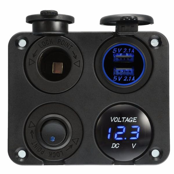 dual usb socket charger 2.1a+2.1a + 12v power outlet +no-off switch+ led voltmeter 4 in 1 charger panel for car motocycle
dual usb socket charger 2.1a+2.1a + 12v power outlet +no-off switch+ led voltmeter 4 in 1 charger panel for car motocycle