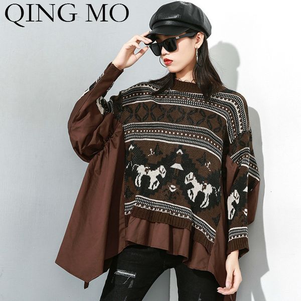 qing mo black coffee women pullovers sweater 2019 winter women batwing sleeve sweater winter irregular pleated zqy2378, White;black
qing mo black coffee women pullovers sweater 2019 winter women batwing sleeve sweater winter irregular pleated zqy2378, White;black