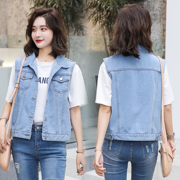 women denim jacket vest 2020 spring summer short denim women's vest casual slim single breasted sleeveless jeans jackets coats, Black;white
women denim jacket vest 2020 spring summer short denim women's vest casual slim single breasted sleeveless jeans jackets coats, Black;white