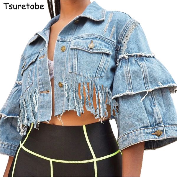 tsuretobe plus size streetwear ripped denim jacket women loose flare sleeve jean jacket crop coat turn-down collar outwear femal, Black;brown
tsuretobe plus size streetwear ripped denim jacket women loose flare sleeve jean jacket crop coat turn-down collar outwear femal, Black;brown