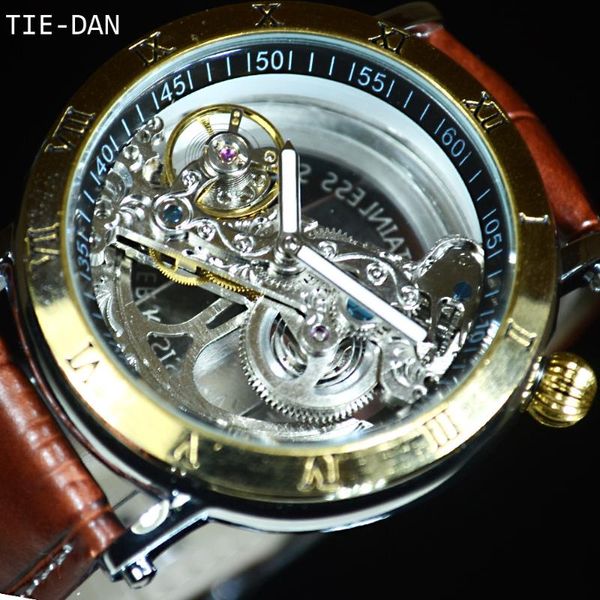 gold automatic mechanical watch men transparent skeleton wristwatch male fashion sport business watch gift with box, Slivery;brown
gold automatic mechanical watch men transparent skeleton wristwatch male fashion sport business watch gift with box, Slivery;brown