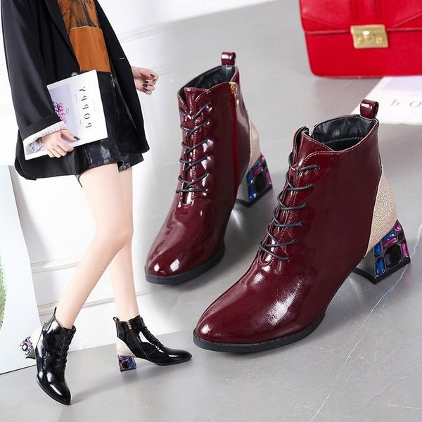 med heel boots rock shoes woman booties ladies bling bling lace up crystal round toe winter footwear boots-women autumn, Black
med heel boots rock shoes woman booties ladies bling bling lace up crystal round toe winter footwear boots-women autumn, Black