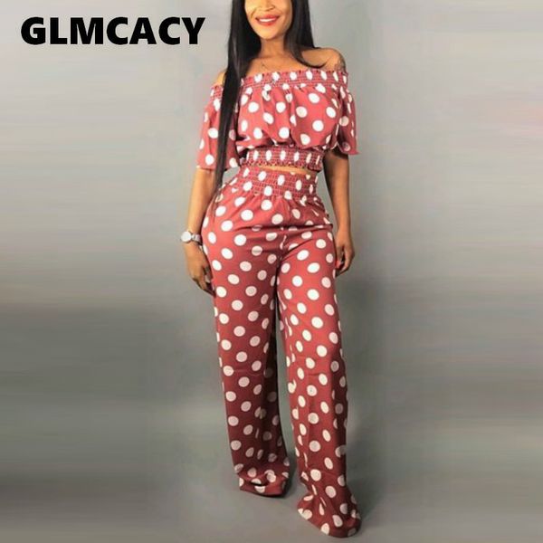 women summer 2 pieces outfits polka dot printed off shoulder crop and high waist long pants elegant streetwear workwear, White
women summer 2 pieces outfits polka dot printed off shoulder crop and high waist long pants elegant streetwear workwear, White