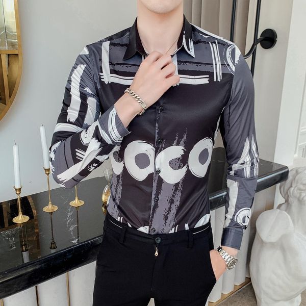 man self-cultivation long sleeve shirt men flower shirt british style men fashion 2019 autumn letter printing black white, White;black
man self-cultivation long sleeve shirt men flower shirt british style men fashion 2019 autumn letter printing black white, White;black
