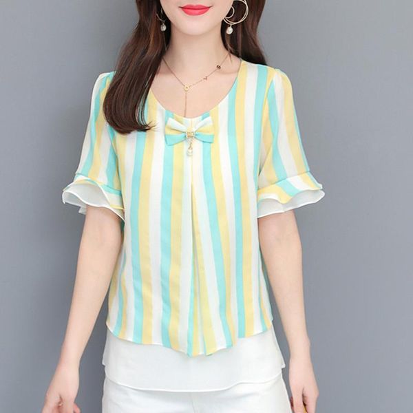 plus size women chiffon blouses stripe print summer casual short sleeve v neck office shirt lady chemisier femme, White
plus size women chiffon blouses stripe print summer casual short sleeve v neck office shirt lady chemisier femme, White