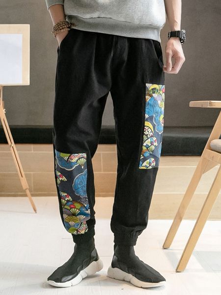 japan & korea style cotton linen printing casual harem men pants fan printed elastic waist loose men trousers, Black
japan & korea style cotton linen printing casual harem men pants fan printed elastic waist loose men trousers, Black